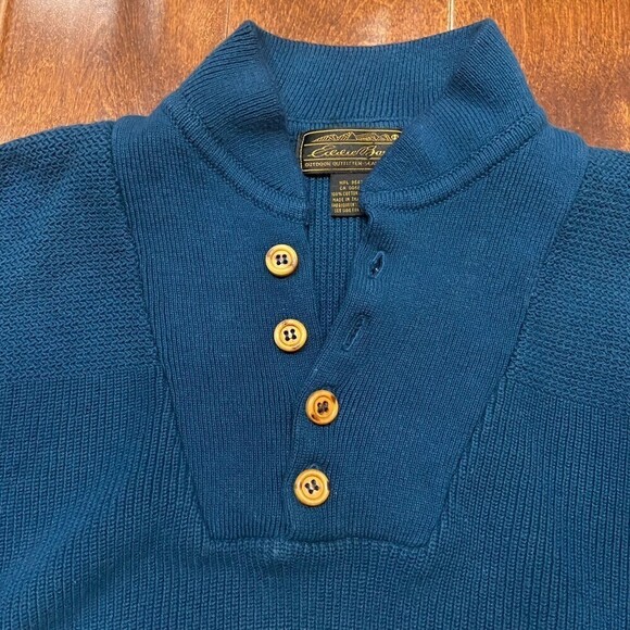 Eddie Bauer Outfitters Vintage Henley Marina Green Pullover Sweater Men's Large - Picture 2 of 6